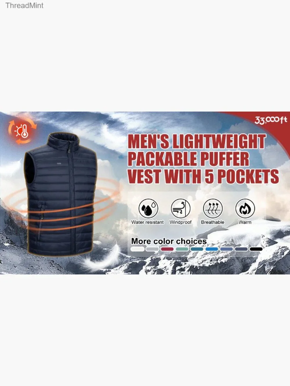 Men's Lightweight Packable Insulated Puffer Vest, Quilted Sleeveless Jacket